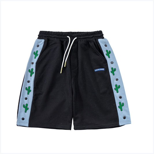 Stitching Color Cactus Print Casual Shorts For Men And Women