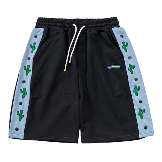 Stitching Color Cactus Print Casual Shorts For Men And Women