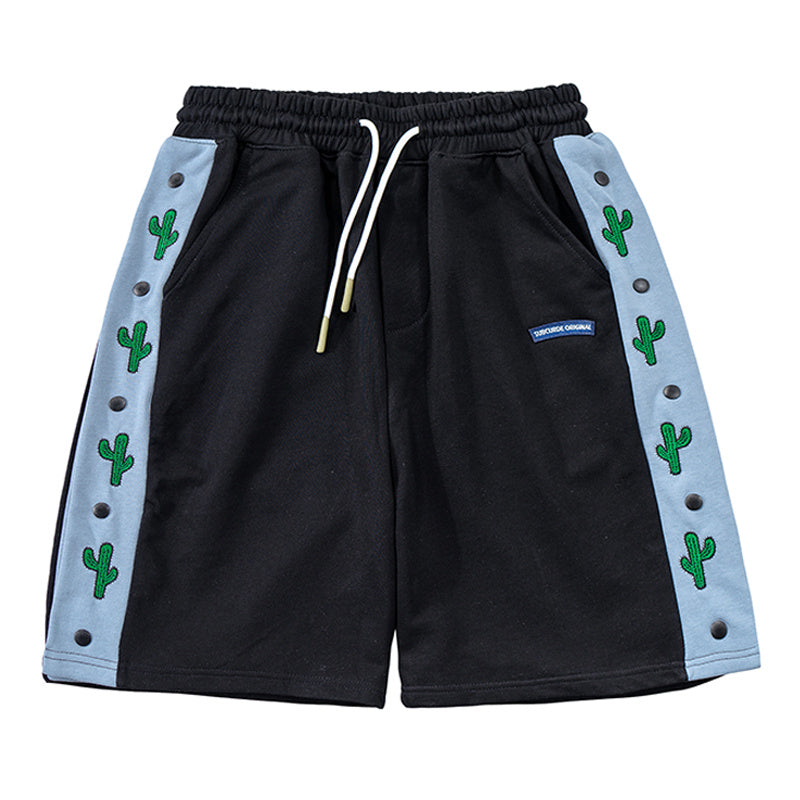 Stitching Color Cactus Print Casual Shorts For Men And Women