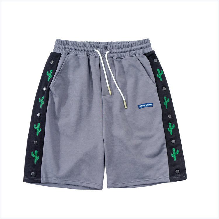 Stitching Color Cactus Print Casual Shorts For Men And Women