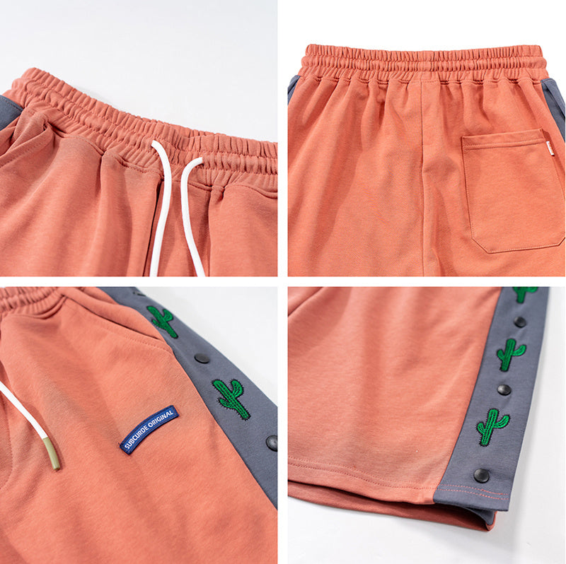Stitching Color Cactus Print Casual Shorts For Men And Women