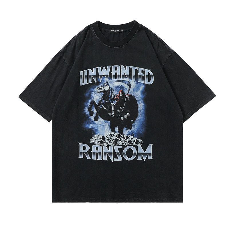 Hip Hop Streetwear Washed T Shirt Lightning Skull Girl