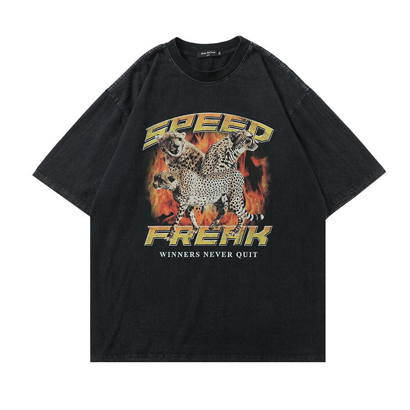 Hip Hop Streetwear Washed T Shirt Lightning Skull Girl