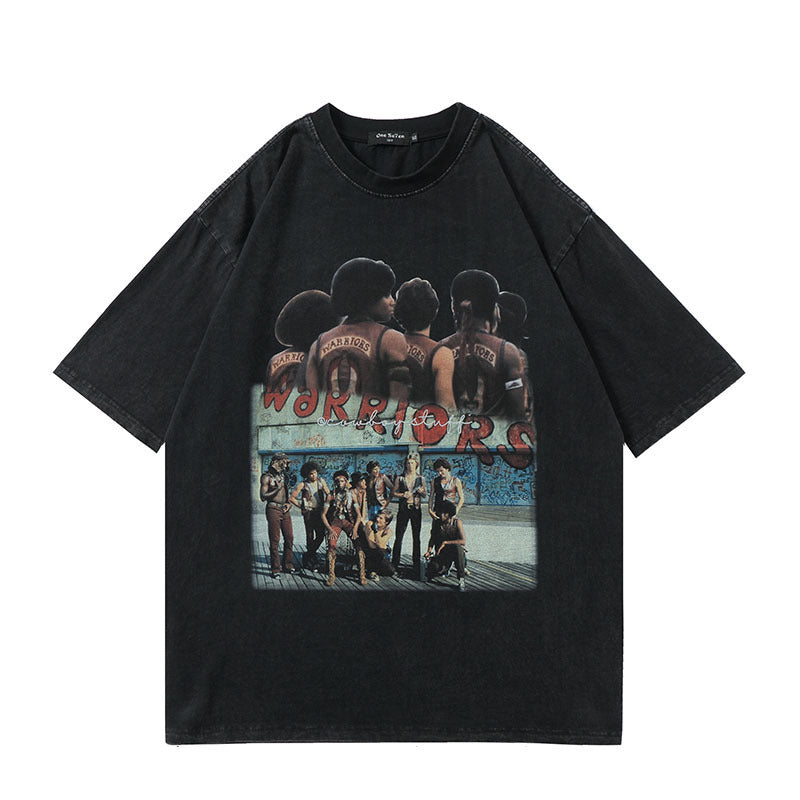 Hip Hop Streetwear Washed T Shirt Lightning Skull Girl