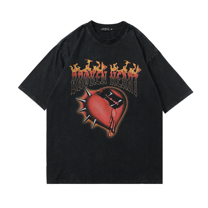 Hip Hop Streetwear Washed T Shirt Lightning Skull Girl