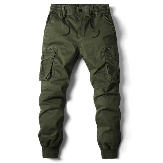 Solid Color Skinny Pants Multi-pocket Men's Working Pants