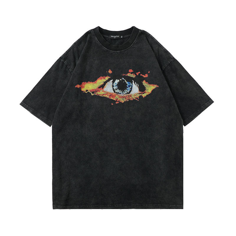 Hip Hop Streetwear Washed T Shirt Lightning Skull Girl