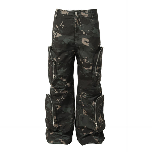 American Jungle Camouflage Amekaji Multi-pocket Design Casual Wide-leg  Trousers