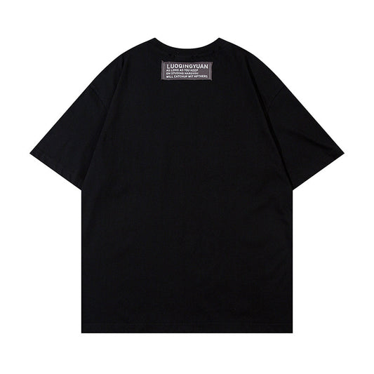 Letter Affixed Cloth Embroidered Printed Short Sleeve Men