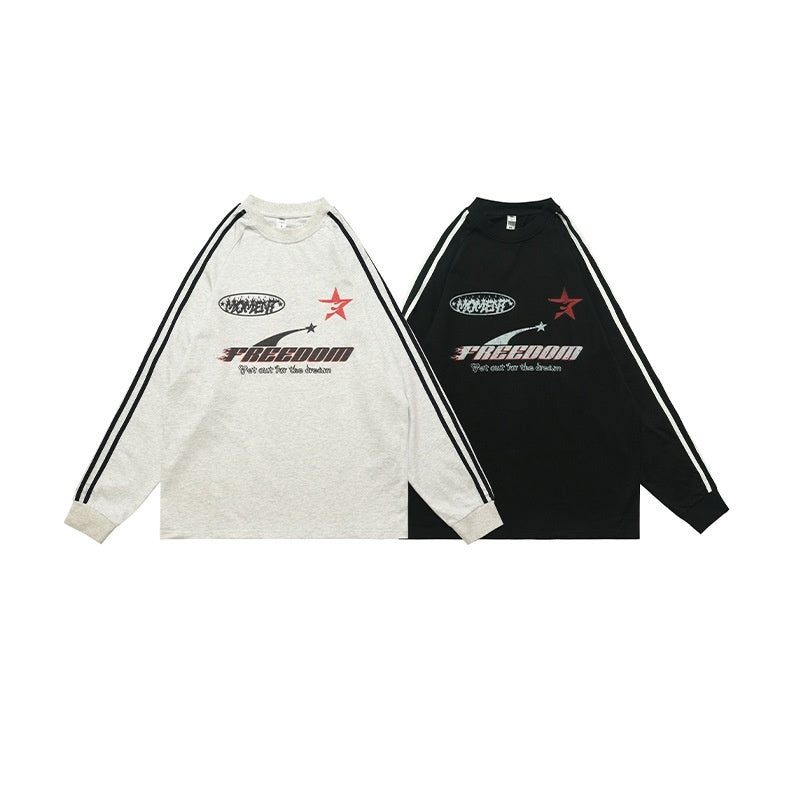 Letter Printed Raglan Three Bars Long Sleeve Bottoming Top Men